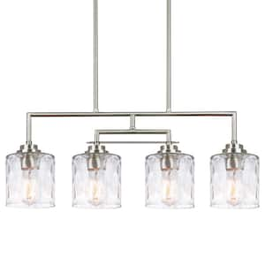 Monroe 60-Watt 4-Light Brushed Nickel Modern Island Pendant Light with Clear Hammered Shade