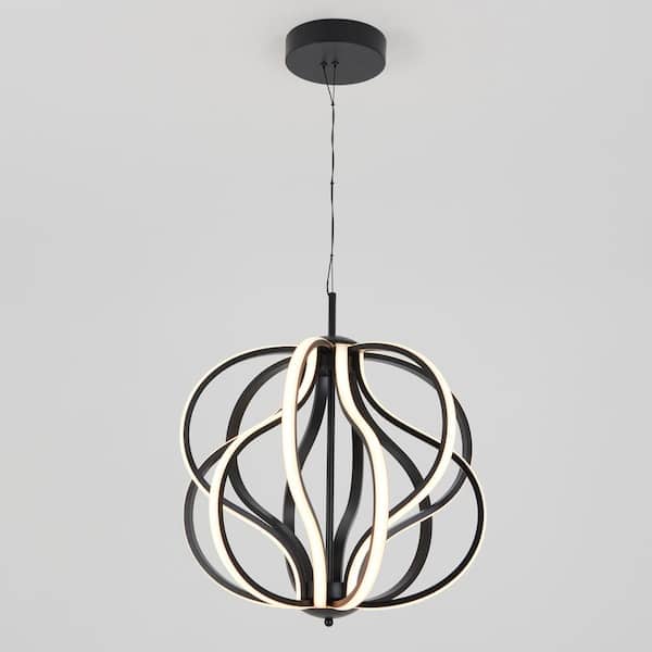 Meridian 30-Watt 1-Light Modern Black Integrated LED Hanging Pendant Light Fixture for Dining Room or Kitchen