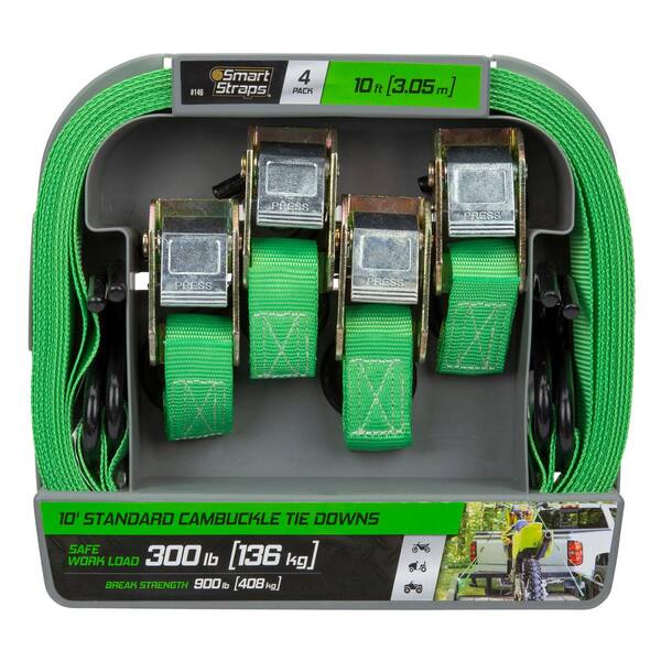 SmartStraps 10 ft. Green Cambuckle Tie Down Straps with 300 lb. Safe Work  Load - 4 pack 146 - The Home Depot
