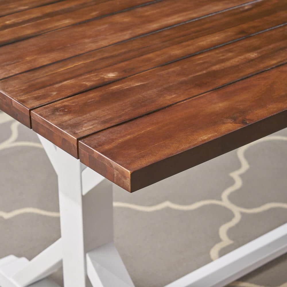 Cassia 72" Dark Brown and White Acacia Wood Dining Table