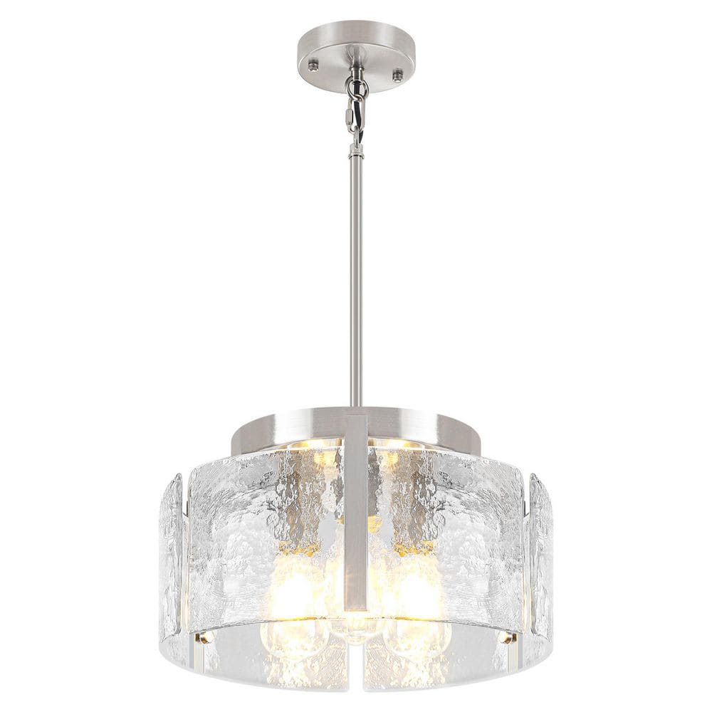 3-Light Modern Nickel Drum Chandelier with Water Ripple Glass Shade for Kitchen Island & Dining Room price history on PriceWatchPro
