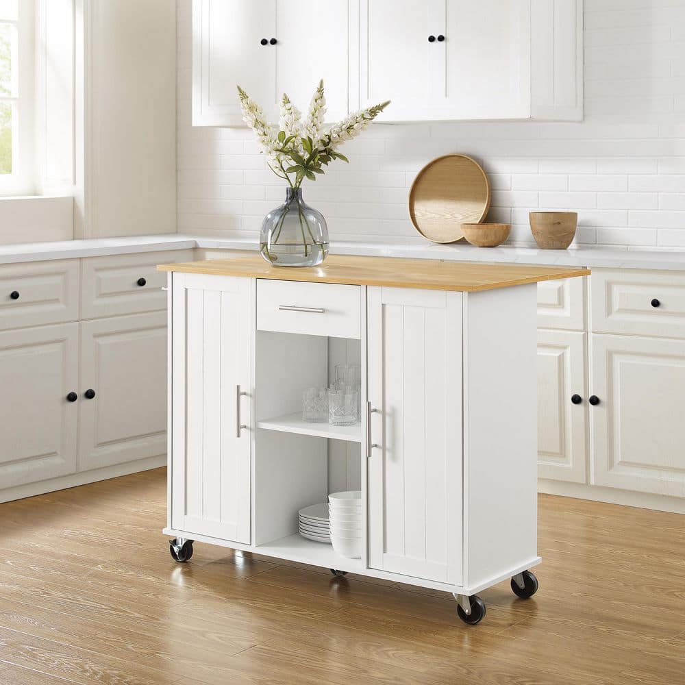 Crosley Stella White Wood Kitchen Cart with Cabinets CF3046NA-WH