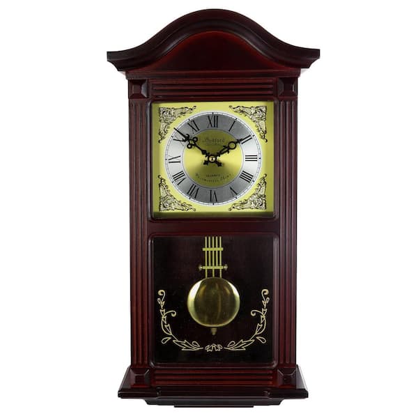 Bedford Clock Collection 22 Inch Wall Clock in Mahogany Cherry Oak Wood  with Brass Pendulum and 4 Chimes 98592705M - The Home Depot