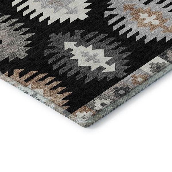 Mayfield Premium Machine Washable Abstract AMF983 Black 2 ft. 6 in. x 3 ft. 10 in. Area Rug