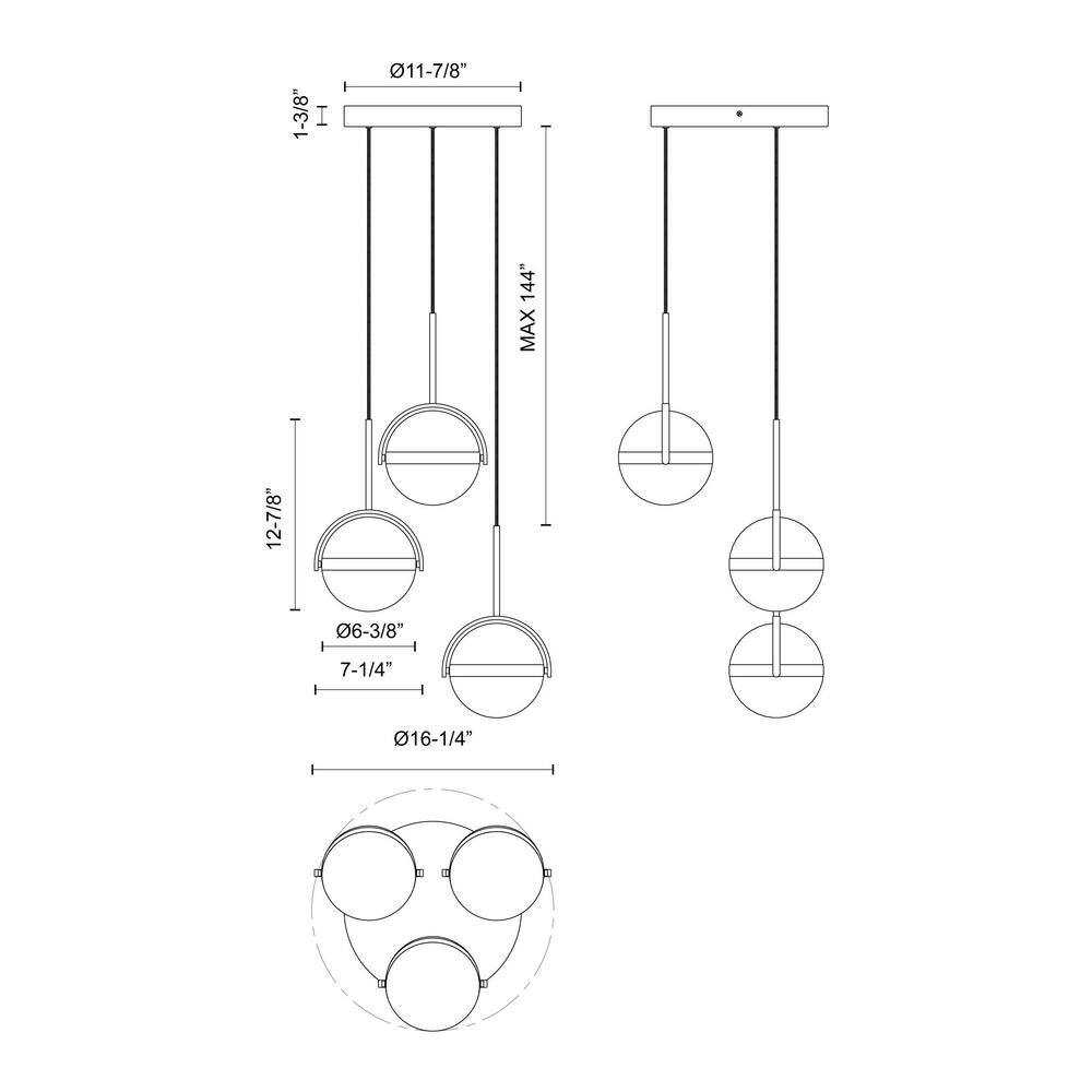 Globo Brushed Gold 3-Light LED Cluster Pendant