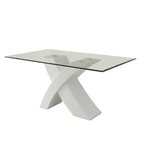 Pervis 60 in. Rectangle White and Clear Glass Glass Top with Upholstered Frame (Seats 4)