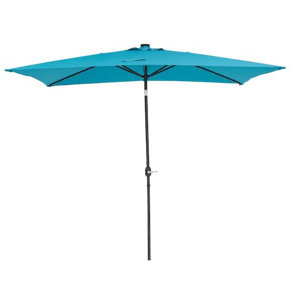 Unbranded 10 ft. x 6.5 ft. Steel Outdoor Solar LED Lighted Patio Market Umbrella with Tilt Adjustment and Crank Lift in Blue Lake