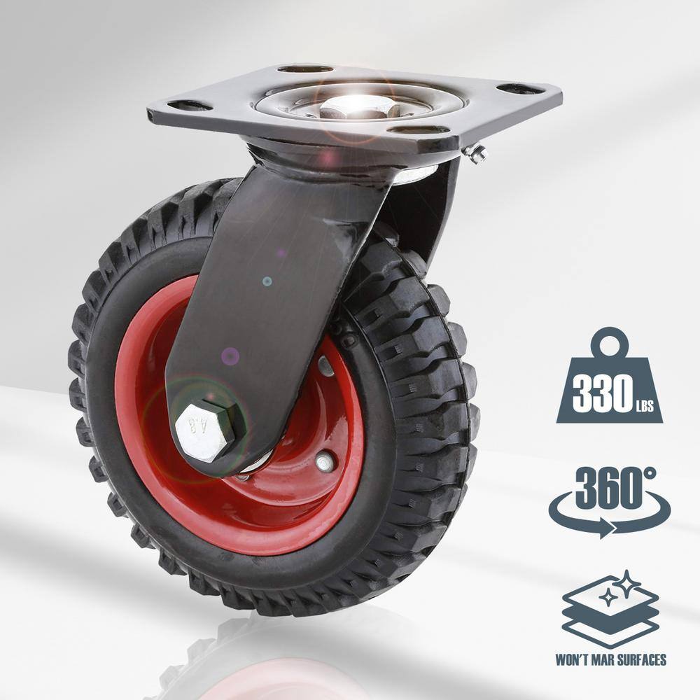 POWERTEC 6 Inch Heavy Duty Swivel Plate Caster with Rubber Knobby Tread