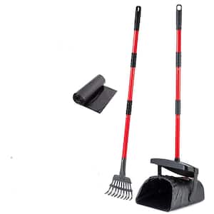 35 in. L Plastic Rake and Bin with 20 Waste Bags for Large and Small Dogs Non-Breakable Dog Poop Scooper in Black
