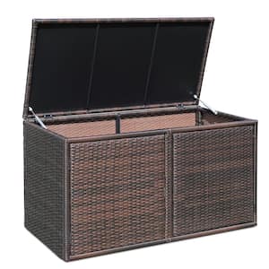 88 Gal. Rattan Outdoor Storage Bench Box Outdoor Patio Container Seat with Door Mix Brown