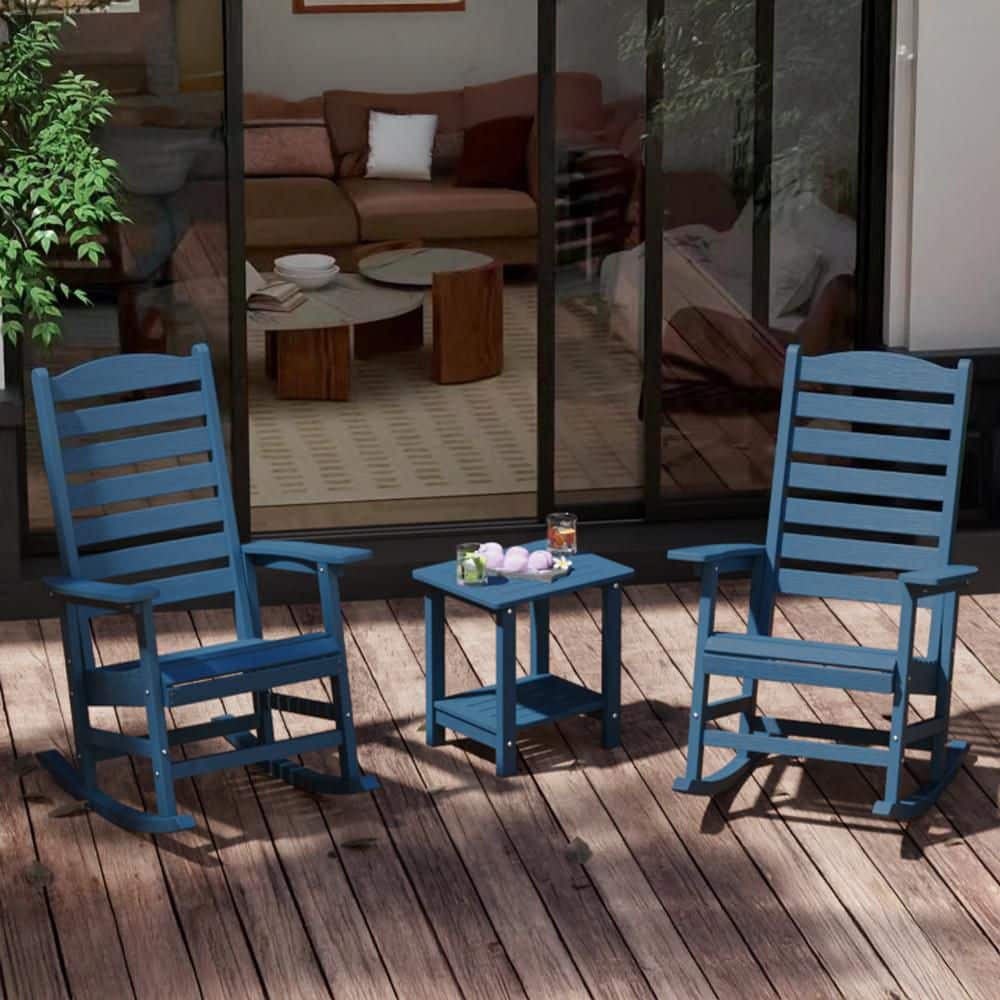 Navy All Weather Resistant HIPS Plastic Patio Outdoor Rocking Chair for Lawn, Porch, Indoor and Garden (Set of 2) price history on PriceWatchPro