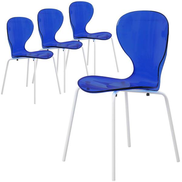 Leisuremod Oyster Dining Chair Stackable Curved Back with Stainless Steel White Base Set of 4
