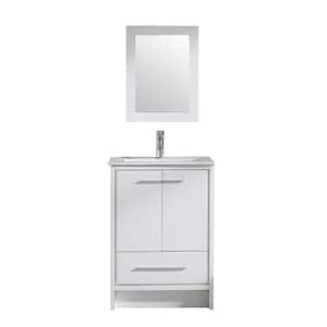 Wonline 23.62 in. W x 18.11 in. D x 33.46 in. H Single Sink Bath Cabinet in White with White Ceramic Top and Mirror