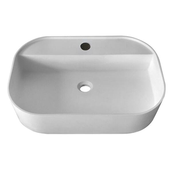 MEDUNJESS 23.6 in . Rectangular Solid Surface Bathroom Stone Vessel Sink in White