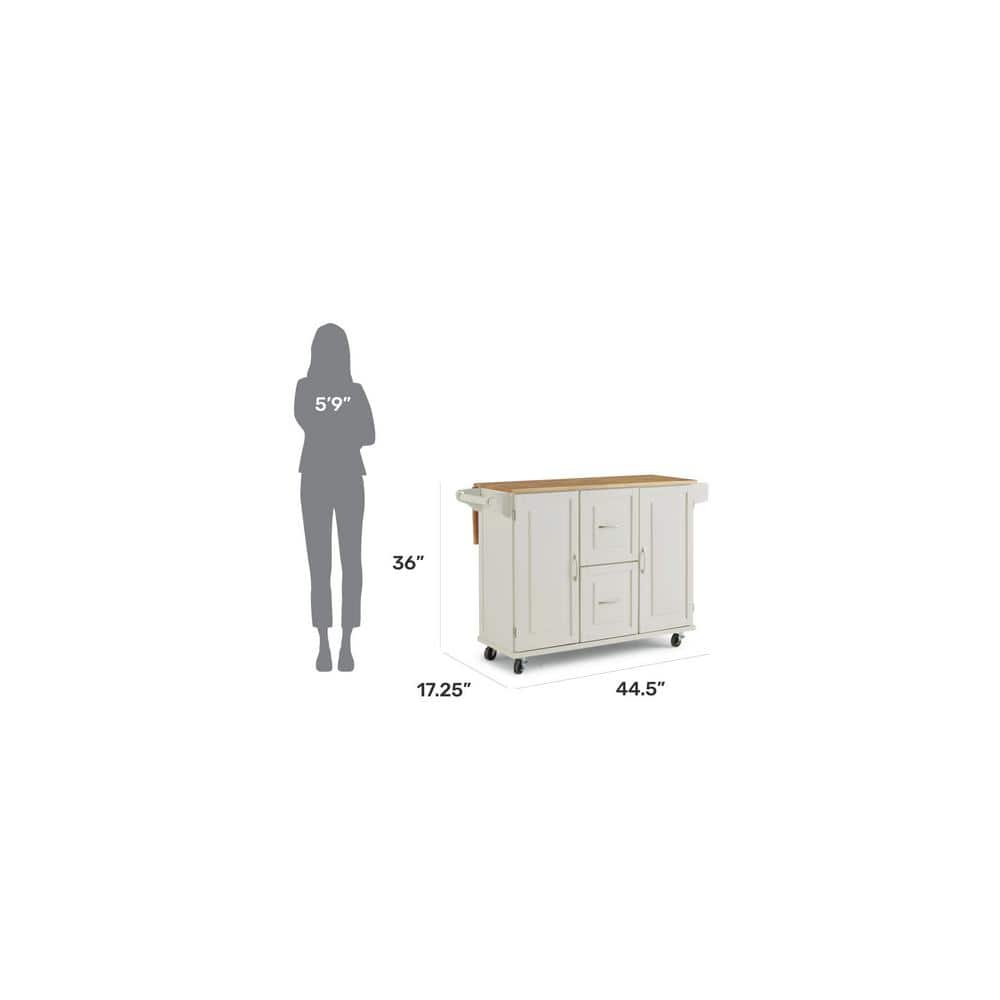 White Wood Drop Leaf Kitchen Cart with Storage and Spice Rack