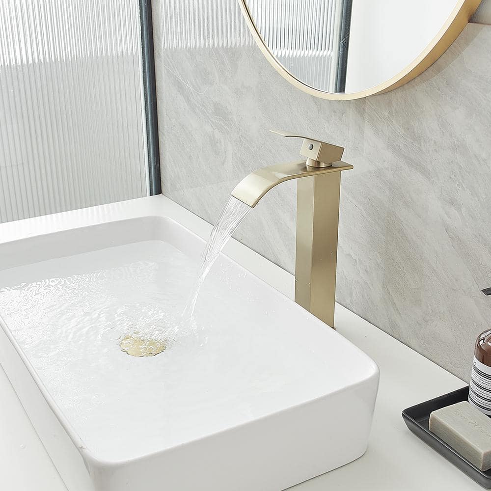 Brushed Gold Stainless Steel Single Handle Vessel Sink Faucet