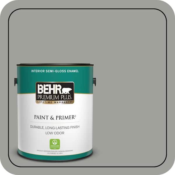 BEHR PREMIUM PLUS 1 gal. #MQ6-22 Gateway Gray Semi-Gloss Enamel Low Odor Interior Paint & Primer
