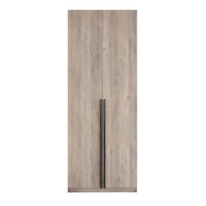 Lee Rustic Grey 31.5 in. Freestanding Wardrobe with 1 Hanging Rod, 1 Shelf, 2-Drawers and SNAP Tool-Free Assembly