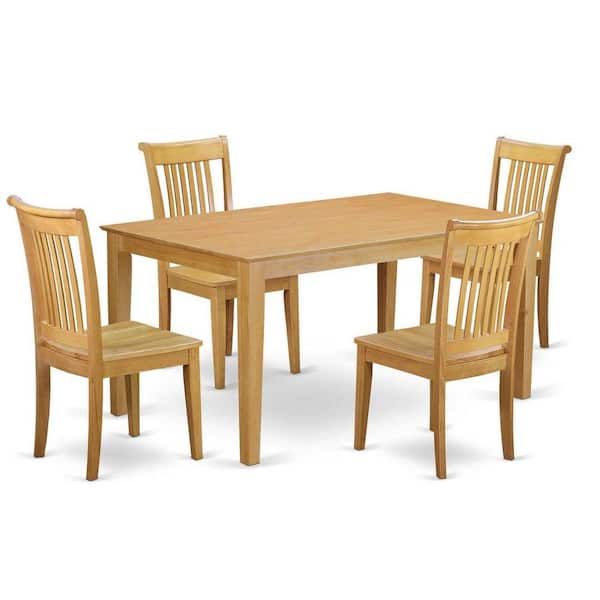 East West Furniture 5-Piece Natural Oak Finish Solid Wood Top - Dining Room Set - Seats 4