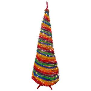 6 ft. Rainbow Pre-Lit Tinsel Pop-Up Artificial Christmas Tree, Clear Lights