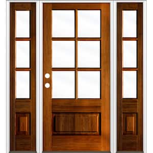 64 in. x 80 in. Farmhouse RH 3/4 Lite Clear Glass Red Chestnut Stain Douglas Fir Prehung Front Door with DSL