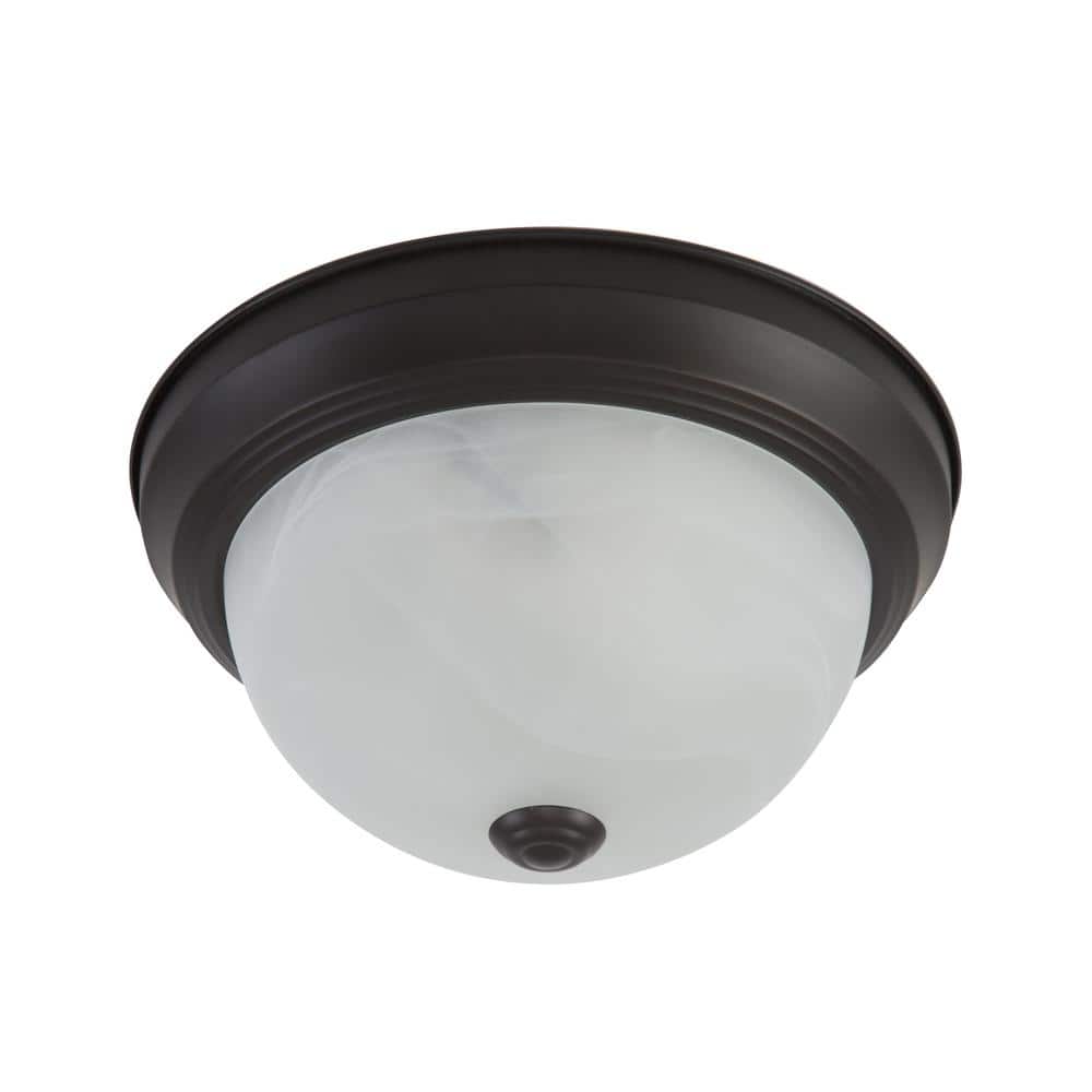Oil Rubbed Bronze Flush Mount with White Marble Glass Shade