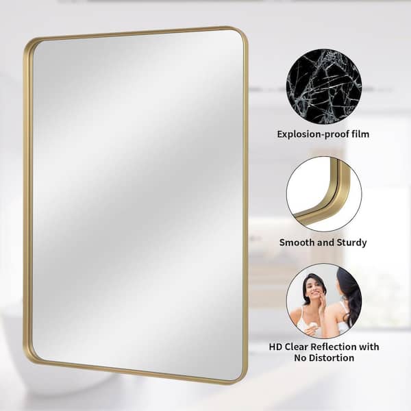 HOMLUX 22 in. W x 30 in. H Rectangular Framed Wall Bathroom Vanity Mirror in Gold Decorative Modern Rust-Resistant
