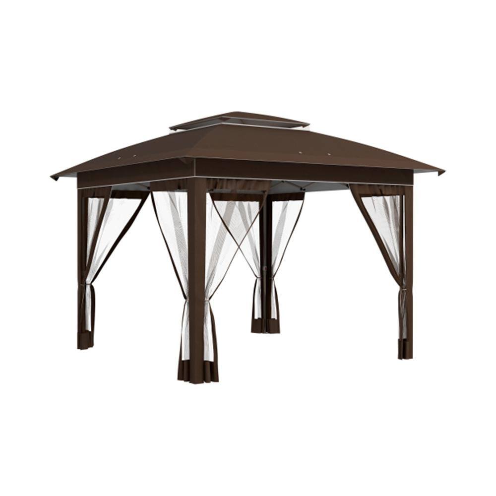 12 ft. x 12 ft. Outdoor Steel Event/Party Pop Up Instant Tent Canopy with Netting and Height Adjustable in Dark Brown price history on PriceWatchPro