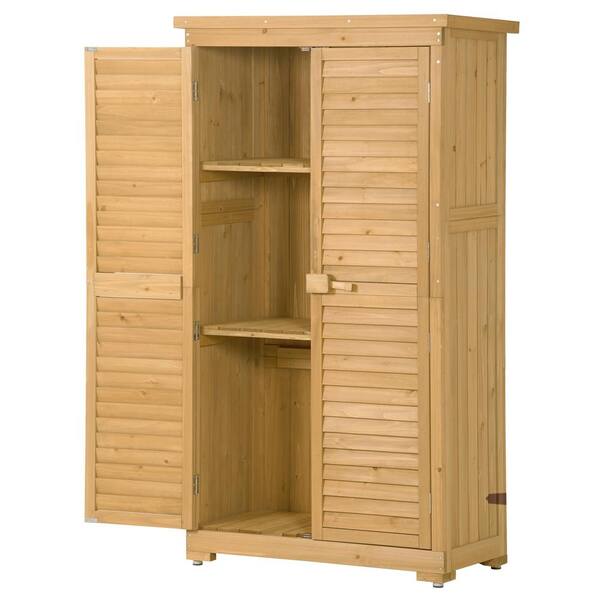Zeus & Ruta 2.5 ft. W x 1.5 ft. D Wooden Garden Shed 3-Tier Patio Storage Cabinet Outdoor Organizer Natural Wood Color 4.4 sq. ft.