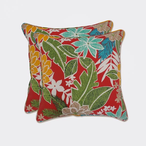 Pillow Perfect Floral Red Square Outdoor Square Throw Pillow 2-Pack