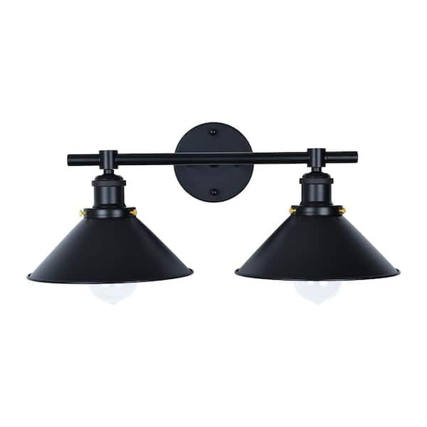 PAKOKULA Modern Industrial 19.5 in. 2-Light Matte Black Dimmable Vanity Light with Wide Cone Shade.