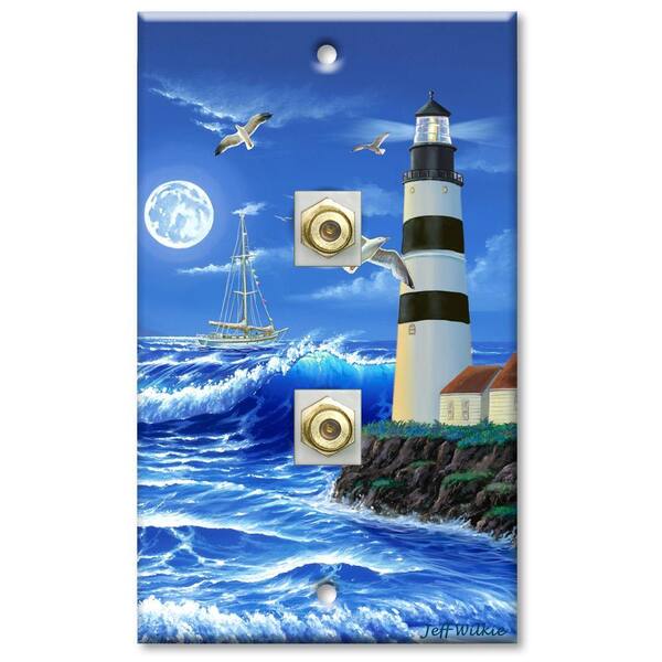 Art Plates Lighthouse at Night 2 Cable Wall Plate