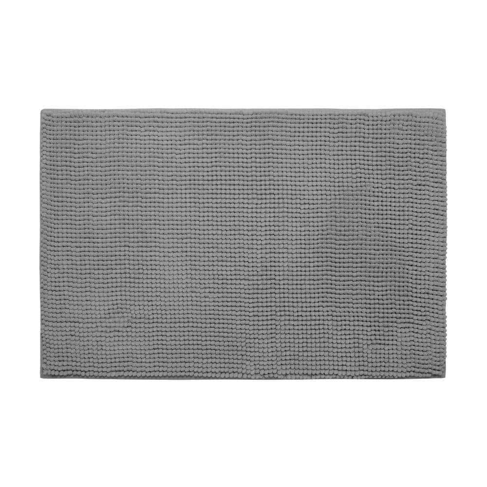 Plush Chenille Light Gray 20 in. x 30 in. Memory Foam Bath Mat