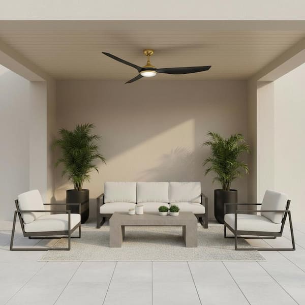 Talan 64.0 in. Indoor/Outdoor Integrated LED Heritage Brass Ceiling Fan with Remote Control