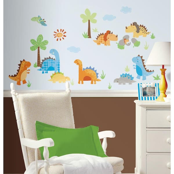 RoomMates 10 in. x 18 in. Babysaurus 42-Piece Peel and Stick Wall Decals
