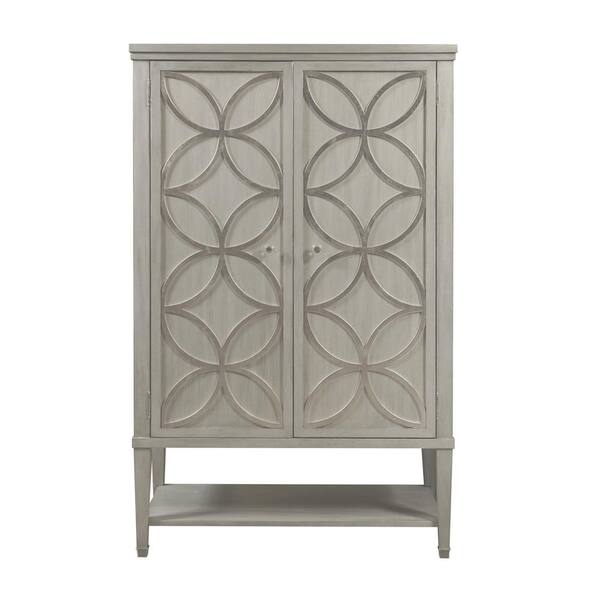 HomeFare Modern Gray Storage Door Chest with Carved Silver Leaf Overlay