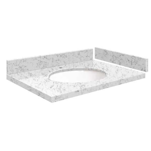Transolid Silestone 28.5 in. W x 22.25 in. D Quartz Vanity Top in Lyra with White Round Single Sink