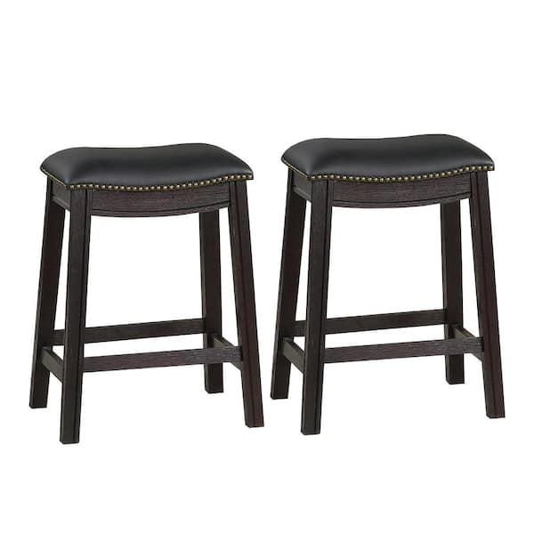 Black Curved Leatherette Counter Stool, White Leather Nailhead Counter Stools