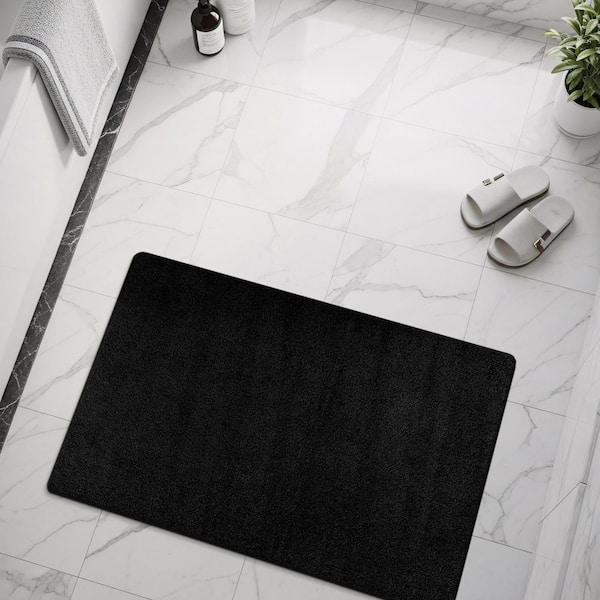 Silky 2 ft. x 3 ft. Black Solid Plus Thick Pile Non Slip Easy Clean Non Shedding Modern Door Mat Indoor Area Rug