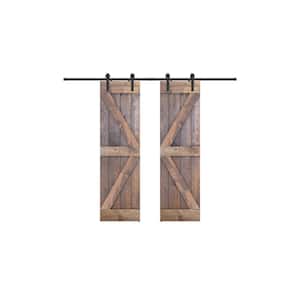 K Series 48 in. x 84 in. Solid Wood Brair Smoke Finished Pine Wood Sliding Barn Door with Hardware Kit