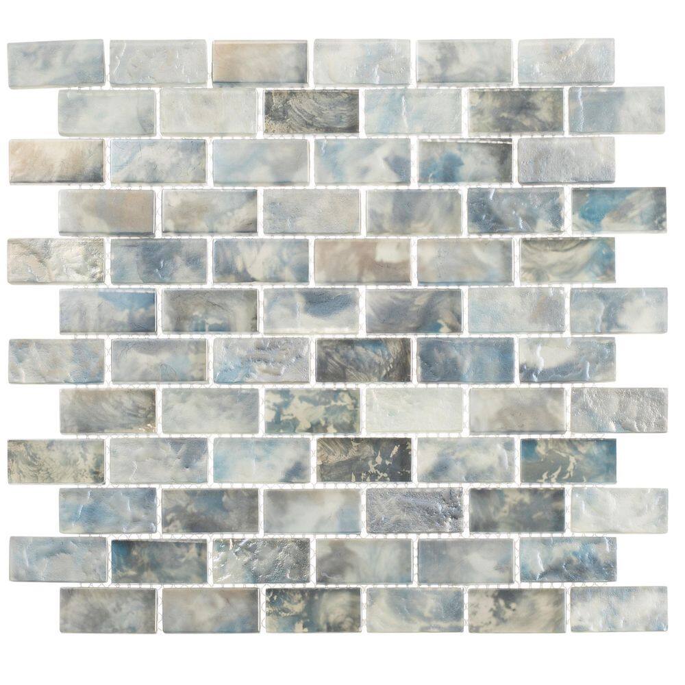Knoll Blue and Gray Glass Brick Joint Mosaic Tile Sample