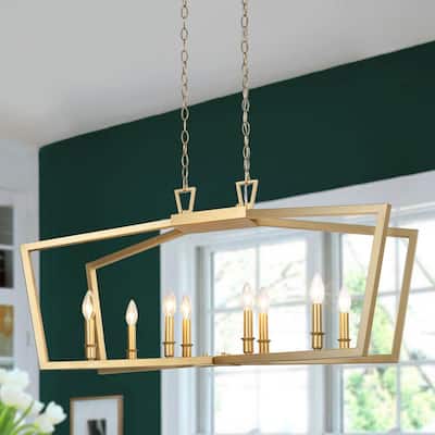 Modern Gold Candlestick Chandelier 37 in. Quinn 8-Light Gold Island Chandelier Cage Hanging Light with Candle Style