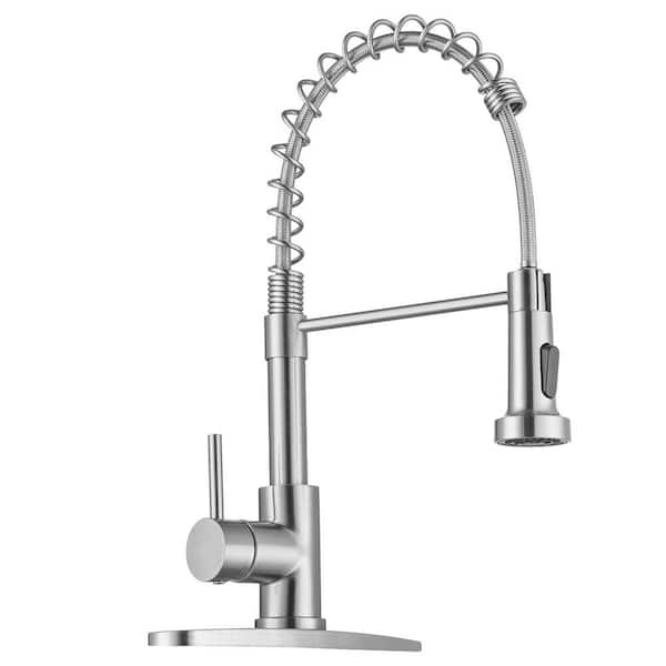 17 in. H x 10 in. W x 8.5 in. D Kitchen Faucet with Pull Down Sprayer and Deck Plate, Brushed Nickel Kitchen Sink Faucet