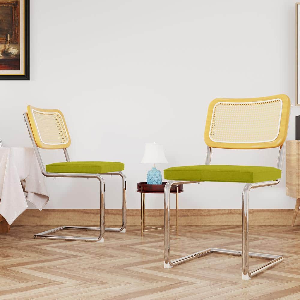 Mid-Century Rattan Outdoor Dining Chair with Cane Backrest and Metal Base, 