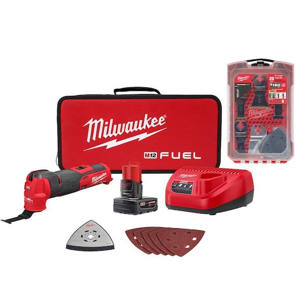 Milwaukee M12 FUEL 12V Lithium-Ion Cordless Oscillating Multi-Tool Kit with  Oscillating Multi-Tool Blade Kit (20-Piece) 2526-21XC-49-10-9220 The Home  Depot