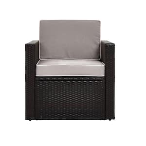 Palm Harbor Wicker Outdoor Patio Lounge Chair with Grey Cushions