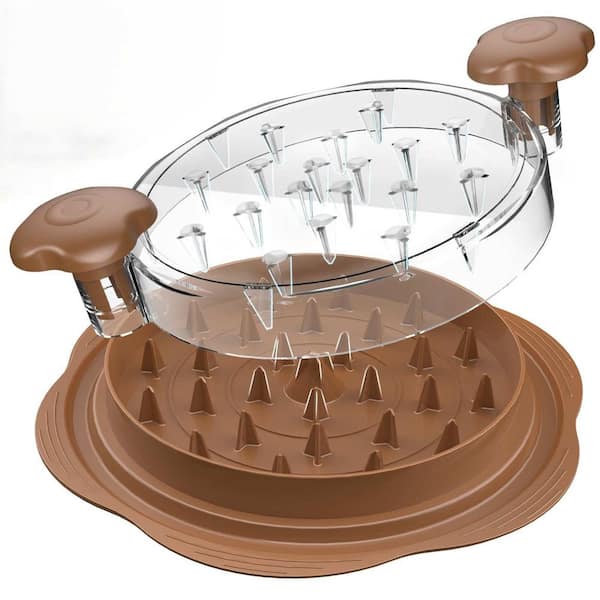 Meat Shredder Tool with Anti-Slip Base, Visible Lid, and Included Brush, Fork Suitable for Pork Beef Chicken in Brown