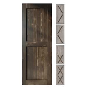32 in. x 80 in. 5-in-1 Design Ebony Solid Natural Pine Wood Panel Interior Sliding Barn Door Slab with Frame