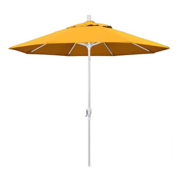 California Umbrella 9 ft. Matted White Aluminum Market Patio Umbrella Push Tilt in Yellow Pacifica