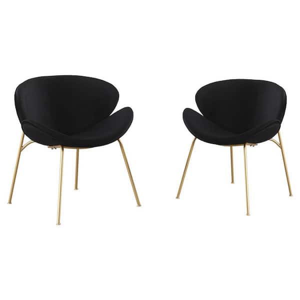 Amucolo Black Velvet Upholstered Dining Chairs with Gold Metal Legs(Set of 2)